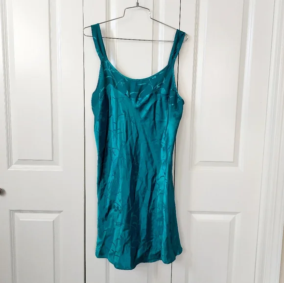 2pc Turqouise Nightgown Robe Boudoir Set Large Inner Most Floral Weave 80s Glam - Picture 4 of 6